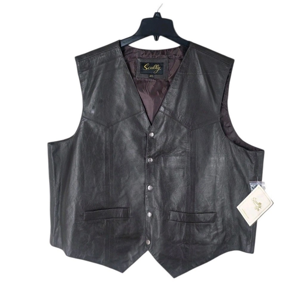 Scully Leather Western Vest Mens 3XL Drk Brown Snap Front Lined Cowboy Rodeo NWT
